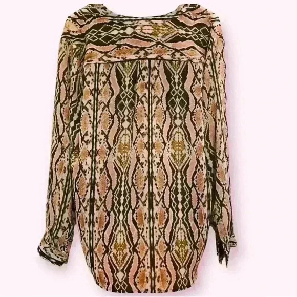 NY Collection Women’s Snakeskin Design Pink Brown Long Sleeve Sheer Button Up S - Picture 3 of 13